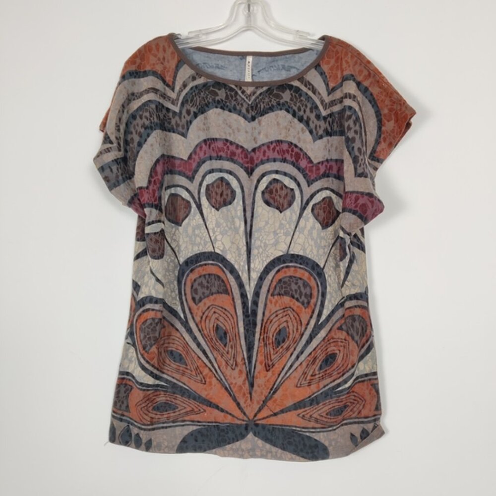 Colorful Abstract Patterned Top Women's Size XL Burned Velvet Y2K Swiftie